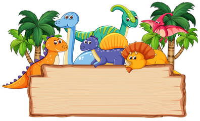 De nombreux dinosaures sur planche de bois