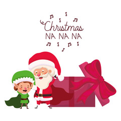 Fototapeta na wymiar santa claus and elf with gift box