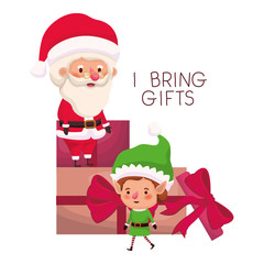 santa claus and elf with gifts boxs