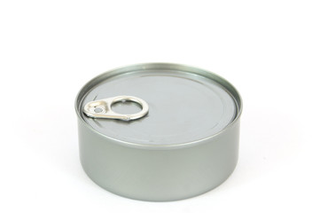 Sealed can food on white background