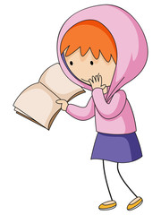 Doodle girl reading book