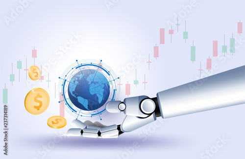 Gold Us Dollar Coin Hand Robot Stock Market Forex Trading Graph - 