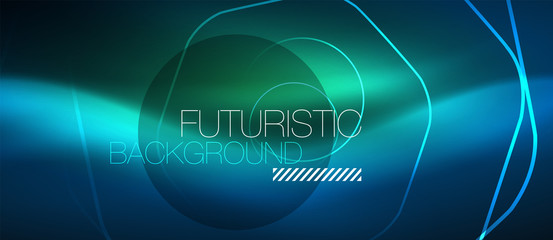 Neon glowing lines, magic energy space blue light concept, abstract background wallpaper design