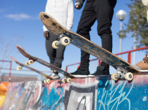 Skaters preparing at ramp
