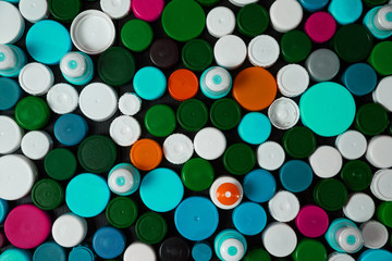 Collection of various colorful plastic screw caps