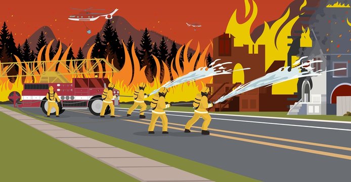 Vector Illustration Cartoon Fire Extinguishing