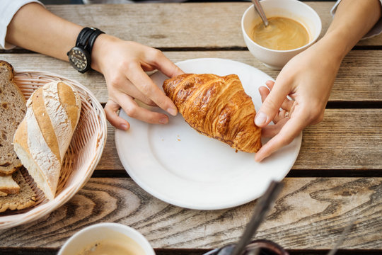 Morning breakfast with croissant