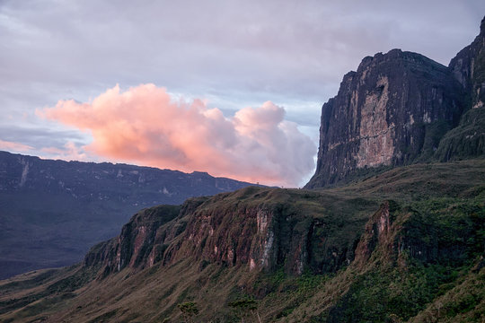 Colorful cloud and table mountains at sunset