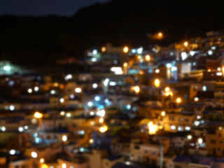 Bokeh of Gamcheon Culture Village at night, Busan, South Korea.