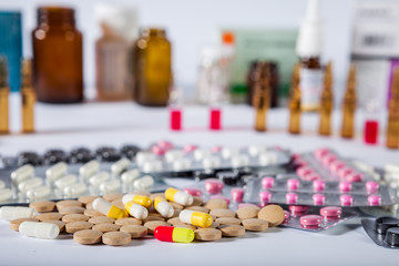 Pharmaceutical medication and medicine pills in packs