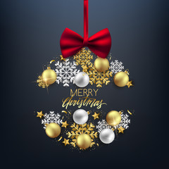 Fototapeta na wymiar Merry Christmas decorative elements bauble snowflake bow, postcard, invitation, vector illustration