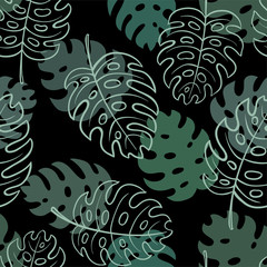Beautiful seamless doodle pattern with vintage monstera leaves sketch. design for holiday greeting card and invitation of seasonal summer holidays, summer beach parties, tourism, travel