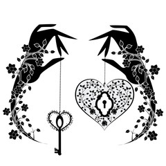 heart with key and flowers