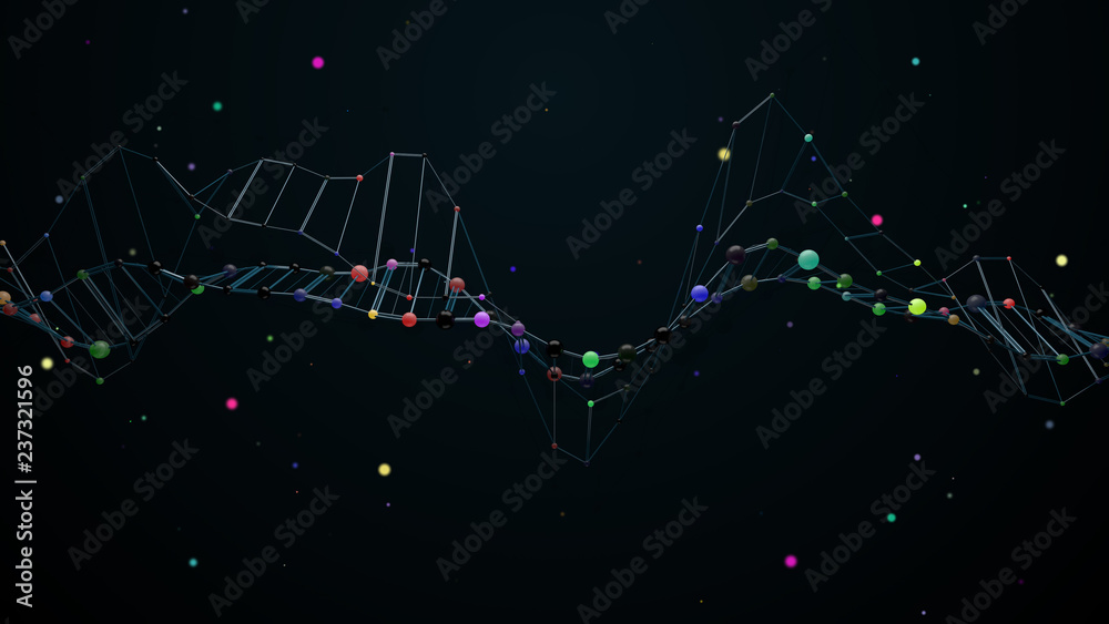 Poster 3d render abstract polygonal geometry. complex wireframe structure with reflective and emission node