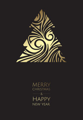 Merry Christmas and Happy New Year. Vector modern template card. Abstract geometric christmas tree.