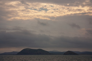 A sunset at the sea at the Rosslyn Bay Marina near Yeppoon in the Tropic of Capricorn area in Central Queensland, Australia
