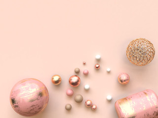 sphere gold pink 3d rendering flat lay decoration background