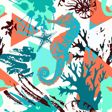 Creative abstract watercolor marine seamless pattern.