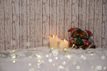 Grußkarte Weihnachten mit Kerzen und Bärchen