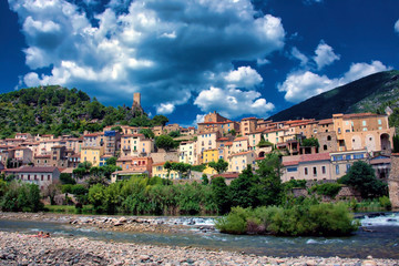 Fototapeta na wymiar The village of Roquebrun in the Languedoc region of France