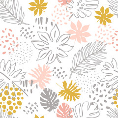 Abstract exotic leaves seamless pattern.