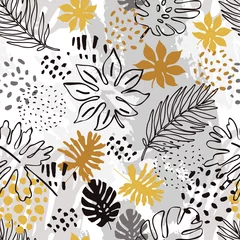 Behang Abstract exotic leaves seamless pattern. © Tanya Syrytsyna
