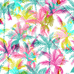 Fototapeta na wymiar Abstract colorful palm trees seamless pattern.