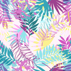 Abstract exotic leaves seamless pattern.