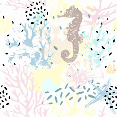 Creative abstract watercolor marine seamless pattern.