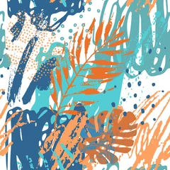 Photo sur Plexiglas Impressions graphiques Illustration de l& 39 art : feuilles tropicales grunge rugueuses remplies de texture de marbre, fond d& 39 éléments de griffonnage.