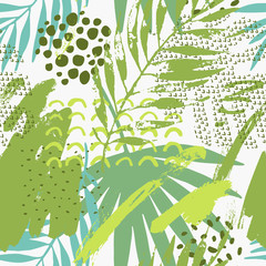 Abstract tropical drawing in shades of green colors.
