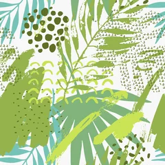 Abwaschbare Fototapete Grafikdrucke Abstrakte tropische Zeichnung in Grüntönen.