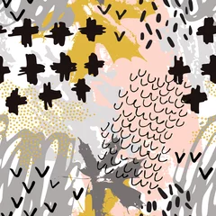 Poster Herfst esdoornblad en doodle naadloze patroon. © Tanya Syrytsyna