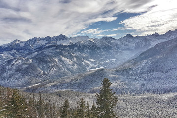 Beautiful panorama of the snow-covered mountain range