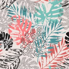 Fototapete Grafikdrucke Kunstillustration: tropische Blätter des rauen Schmutzes gefüllt mit Marmorbeschaffenheit, Gekritzelelementhintergrund.