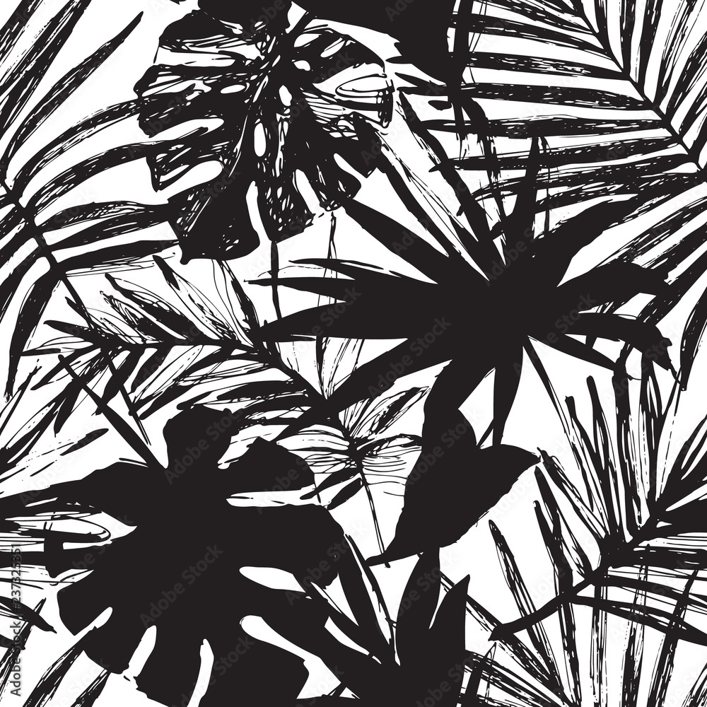 Wall mural Vector tropic illustration in black and white colors