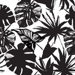 Abwaschbare Fototapete Grafikdrucke Tropische Vektorgrafik in Schwarz-Weiß-Farben