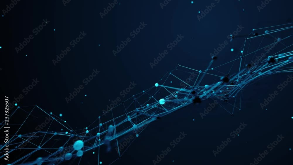 Poster complex wireframe structure with reflective and emission node spheres. perfect for science, technolo