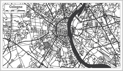 Cologne Germany City Map in Retro Style. Outline Map.