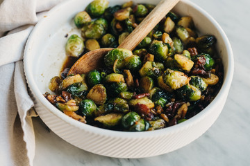 Brussels Sprouts with Bacon and Maple Bourbon Glaze 