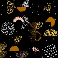 Ingelijste posters Moderne illustratie met zeer fijne tekeningen van tropische bladeren, grunge texturen, doodles, geometrische elementen. © Tanya Syrytsyna