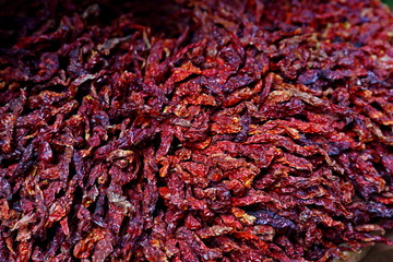 dried red chili / dry red chili peppers background at farmer market