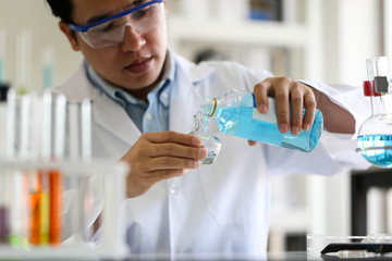 Fototapeta premium Set of Chemical tube development and pharmacy in laboratory,biochemistry and research technology concept.