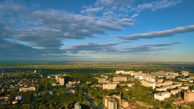 Backward flight over the city. FullHD 1080p.