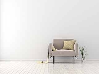 Modern living room with armchair. Scandinavian style interior design. 3D illustration.