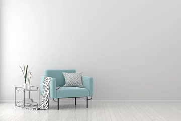 Fotobehang Modern living room with armchair. Scandinavian style interior design. 3D illustration. © Salih