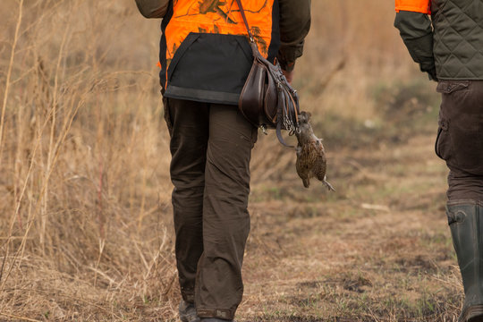 The hunter in the hunting clothes and with rifle hunts