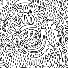 Vector fruit seamless pattern in Doodle style. Bananasn