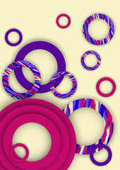 Bright abstract background. Colored rings with textured stripes with soft shadow on a light background. Design for advertising, website, banners and posters.