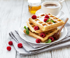 Homemade waffles with berries